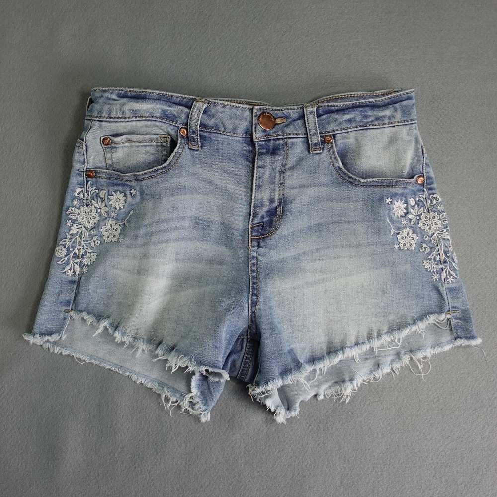 CPJ Embroidered Denim Shorts Floral Raw Hem Y2K Festival Size 7